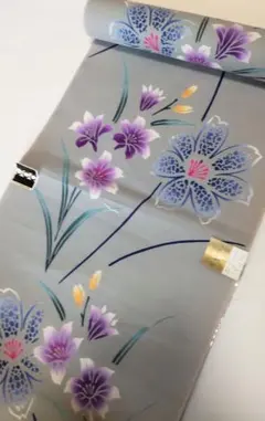 ゆかた グレー系 花 反物 浴衣 生地