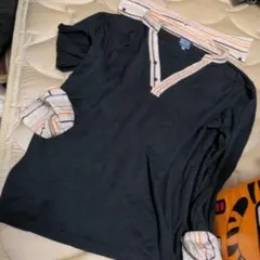 タケオキクチ　長袖　ブラック　トップスシャツ　2way LL　ストライプガラ