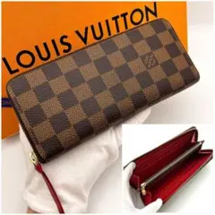 ルイヴィトン ダミエ クレマンス ジッピーウォレット 長財布 フューシャ 赤 LOUIS VUITTON - ルイヴィトン ダミエ クレマンス ジッピーウォレット