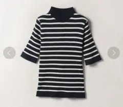 allureville 7X3リブ5分袖モックネック プルオーバー　ストライプ