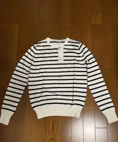 GU オフホワイト ブラック ストライプ ニットセーター XS