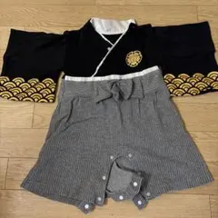 ベビー用 袴風ロンパース 黒×グレー