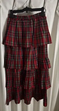 フリル付きレッドチェックロングスカート