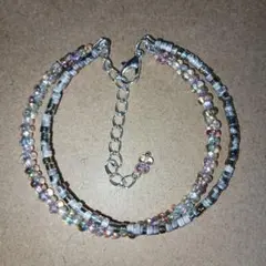 ハンドメイド二連ブレスレット　紫　ピンク　黄緑(他の商品と同封で100円)