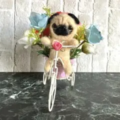 羊毛フェルト 犬 パグ 薔薇 カーネーション 三輪車 飾り ハンドメイド