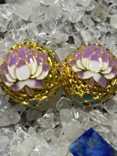 大玉　伝統工芸　チベット　七宝焼き　パーツ　ハスの花　２点セット　約14ミリ