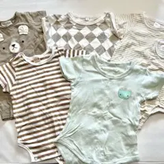 ロンパースセット クマ刺繍 くすみ ペアマノン フタフタ70cm 80㎝