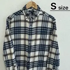 USA古着　フランネルシャツ　S　ホワイト　ネイビー　チェック柄　KOHL’S