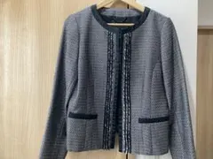 【UNTITLED】ツイード ノーカラージャケット グレー系　サイズ42