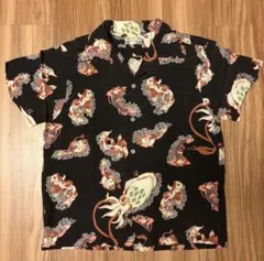 Dry bones 図柄屋好蔵　和柄 アロハシャツ 魚 イカ ブラック　Mサイズのサムネイル