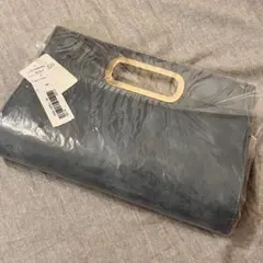 ブルーグレー フェイクレザー　クラッチバッグ ハンドル付き