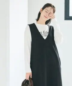 coca コカ【F】Vネック ノースリーブ ロング ワンピース ブラック