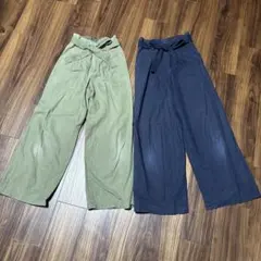 UNIQLO リネンコットンワイドパンツセット Sサイズ カーキ・ネイビー