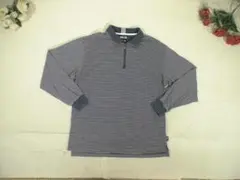 100455 アディダス　ハーフジップ　長袖ポロシャツ　紺ｘ白ボーダー　M