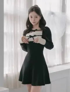 Darich リボンファーフレアニットミニワンピース FL