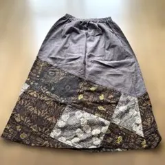 パッチワークロングスカート ダークブラウン