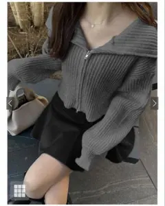 GRL ダブルジップショート丈リブニットトップス[lt33]