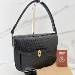 JRA認定✨ 本ワニ革 クロコダイル ハンドバッグ シャイニング 黒 肩掛け