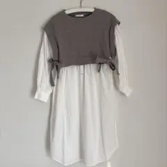 W CLOSET ニットベスト➕コットンワンピースセット　サイドリボン　春先に✨