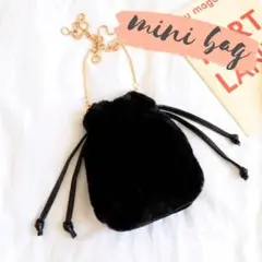 ファー バッグ ショルダー ブラック 巾着 スマホポーチ ポシェット ふわもこ