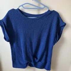 SHEIN ワッフル 半袖カットソー ネイビー S