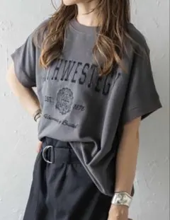 BONJOUR SAGAN ／カレッジ刺繍ピグメントスウェットTシャツ