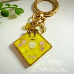 ♡レジンハンドメイド♡イエロー猫キーリング【送料無料】