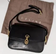 美品オールドCELINE ショルダーバッグ トリオンフ金具 レザー ブラック