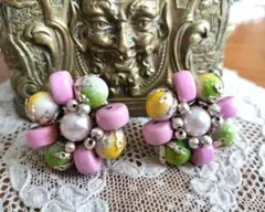 【訳あり】日本製ヴィンテージ レトロなピンク系 イヤリング