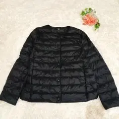 ユニクロウルトラライトダウンリラックスキルティングジャケットブラックXLノーカラ