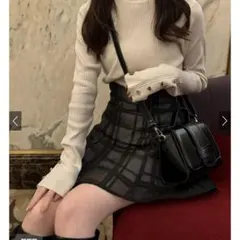 インパン裏地付きチェック柄フレアミニスカートtu1028 GRL Sサイズ