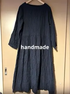 handmadeダークネイビー クレープワンピース