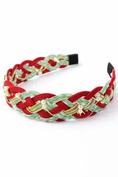 【Head Band】水引カチューシャ｜赤×グリーン×パール｜軽やかなつけ心地