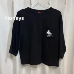 【Honeys】ディズニー コラボ ブラック 7分袖 バックプリント ミッキー