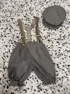 チェック柄オーバーオールと帽子セット セレモニー服
