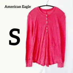 American Eagle【S】長袖Tシャツ ボタン付きヘンリーネック ピンク
