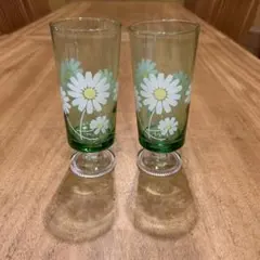 アデリア 昭和レトロ　マーガレットグラス 2個　曲がりあり