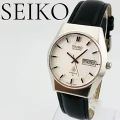 【電池交換済】SEIKO　TypeⅡ　腕時計　シルバー　デイデイト　黒　セイコー
