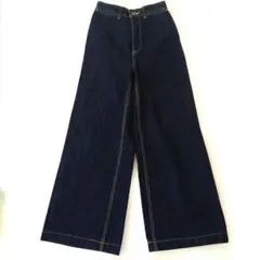 AZUL by moussy ハイウエスト ワイドデニムパンツ 濃紺 美脚 S