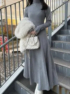 GRL サムホール付きタートルネックニットフレアワンピース [dr646]