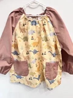 長袖 スモック 遊び着 恐竜柄 × ピンクベージュ 110