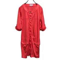 W-128【美品】自由区 ノーカラーシャツワンピース ロングワンピース