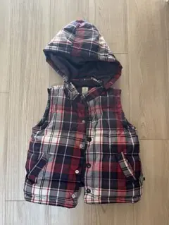 チェック柄フード付きダウンベスト