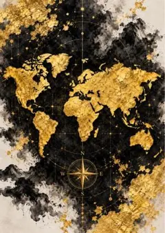 アートポスター 世界地図 ゴールド＆ブラック