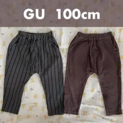 GU BABY サマナルパンツ10分丈 100cm長ズボン　ストライプグレー茶色