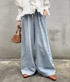 CIAOPANIC TYPY 柔らかワイドイージーパンツ デニム サックスブルー