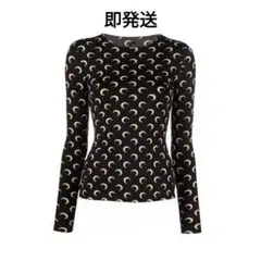 【正規品】MARINE SERRE ブラックセカンドスキン　ちゃーちゃん Marine Serre: ブラック Moon リサイクルジャージ セカンドスキン T