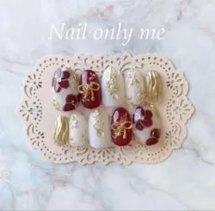 まだ間に合う 当日発送‼️【現品】成人式　振袖　和花柄　水引　リボン　ネイルチップ