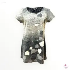 Lourdesウール混 チュニック 半袖 ハート柄　グレー ゆったり 11号