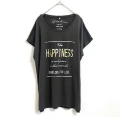 大人カジュアル　英字プリント　ダークグレー　フレンチスリーブ　Tシャツ　Mのサムネイル